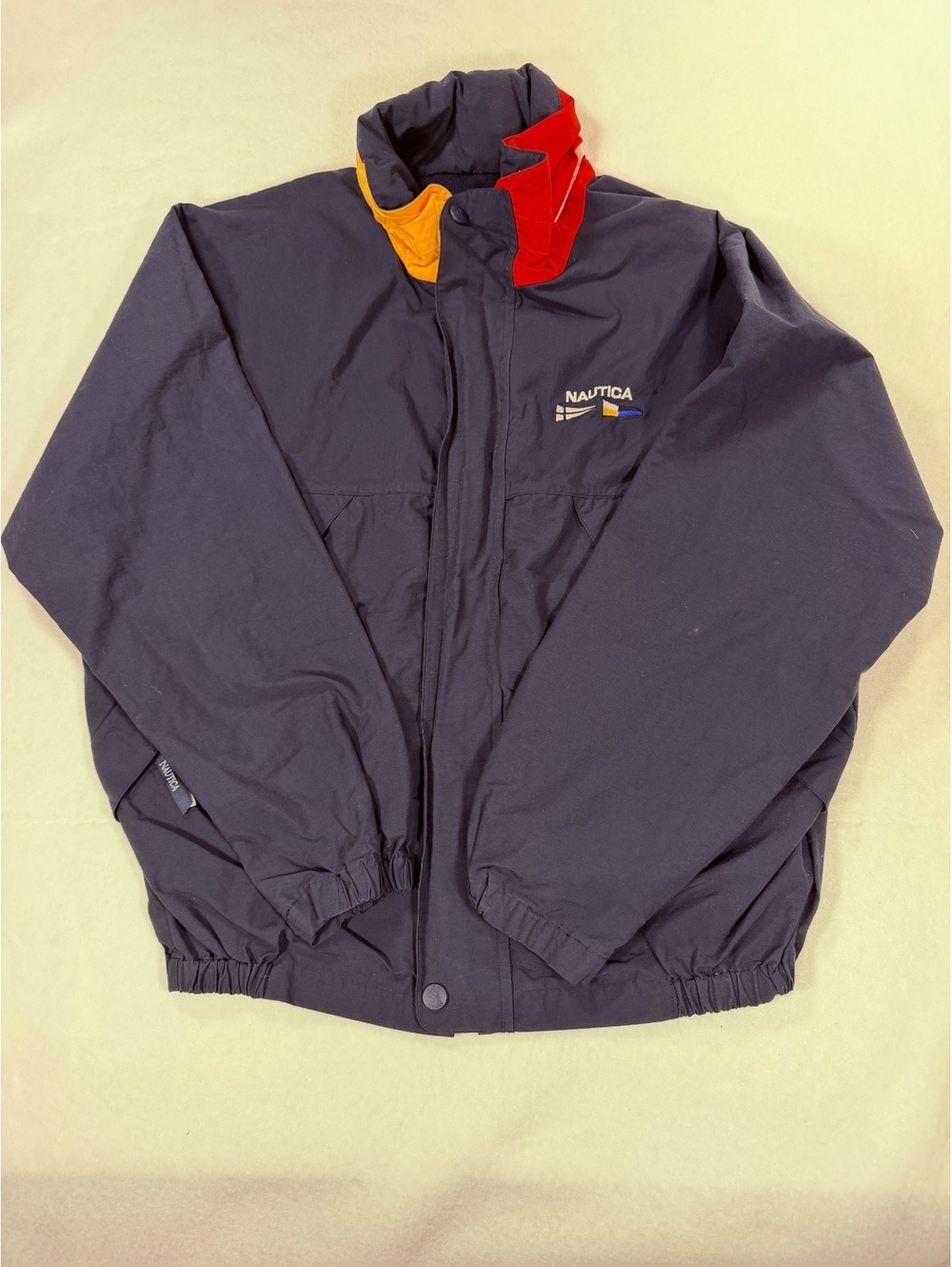 Vintage Nautica Men's Sailing Jacket XL Navy Blue Colorblock Collar Windbreaker